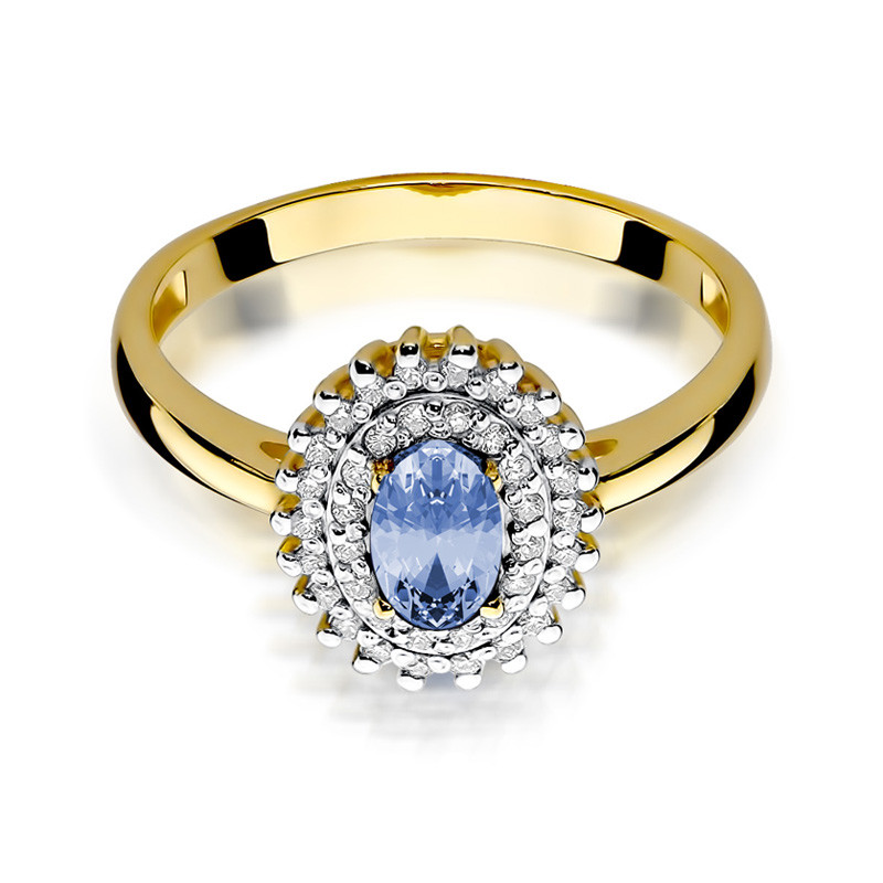 Zlatý prsten s tanzanitem a diamanty BE W-303 TA oválný markýz 585