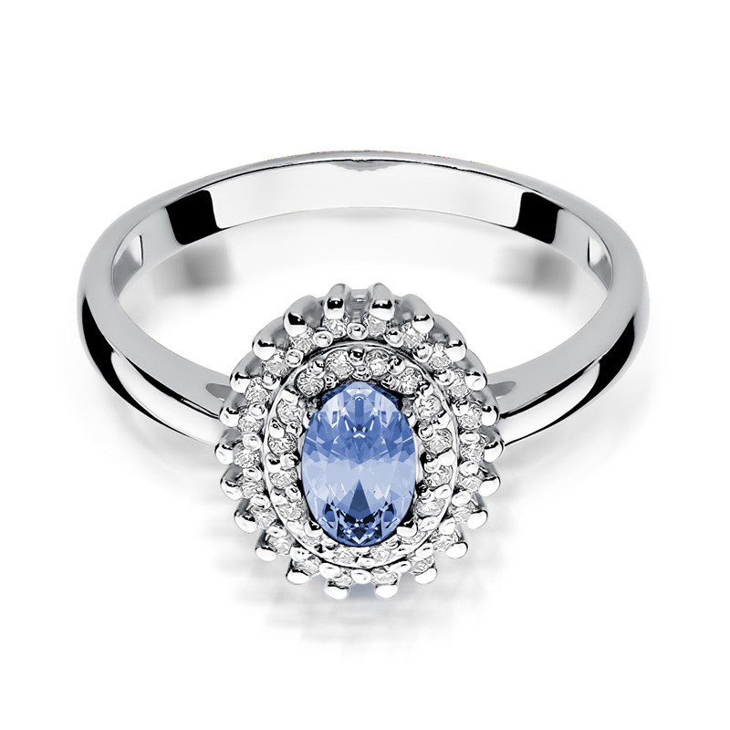 Zlatý prsten s tanzanitem a diamanty BE W-303W TA oválný Markýz ryzost 585