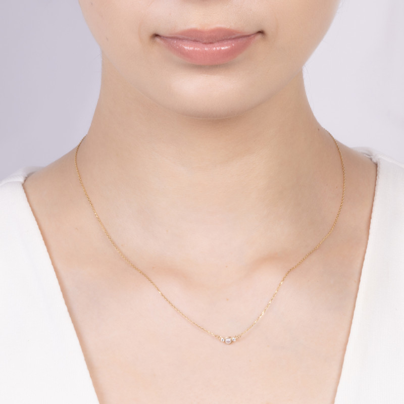 Zlatý náhrdelník s bílou perlou a zirkony/anker MZ T23-PN-2389-Pearl-CZ ryzost 585