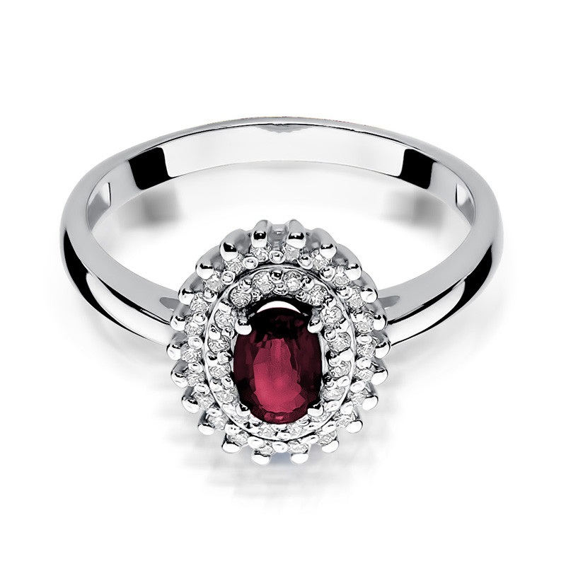 Zlatý prsten s rubínem a diamanty BE W-303W RB ovál Markýz zkouška 585