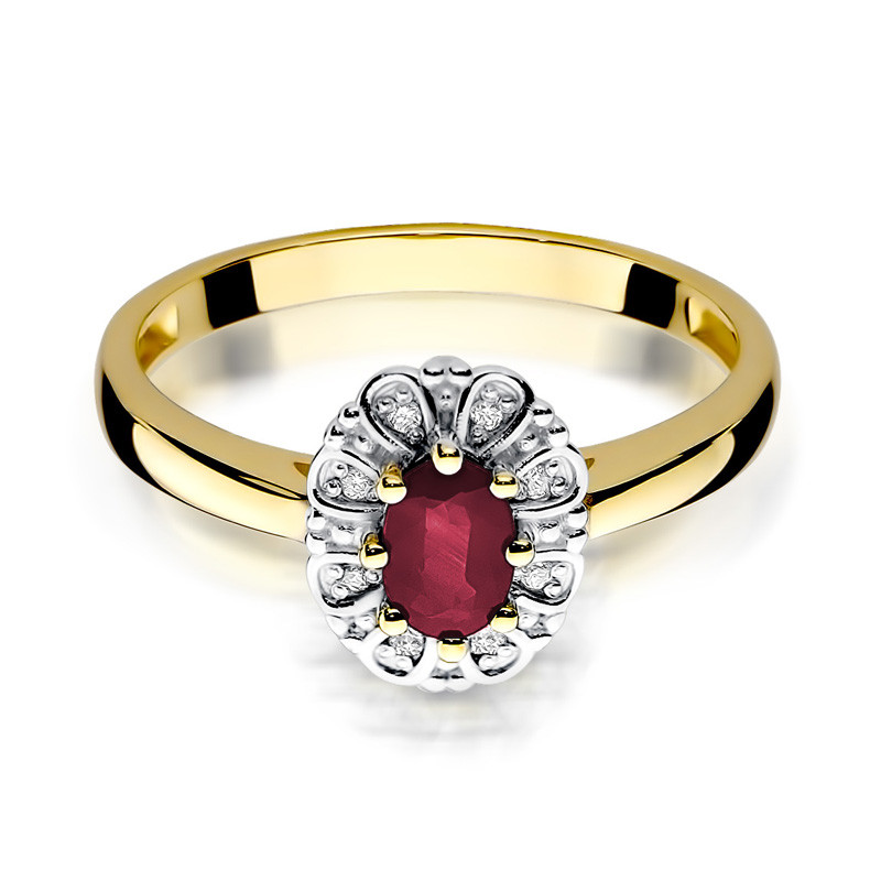 Zlatý prsten s rubínem a diamanty BE W-304 RB ovál Markýza zkouška 585