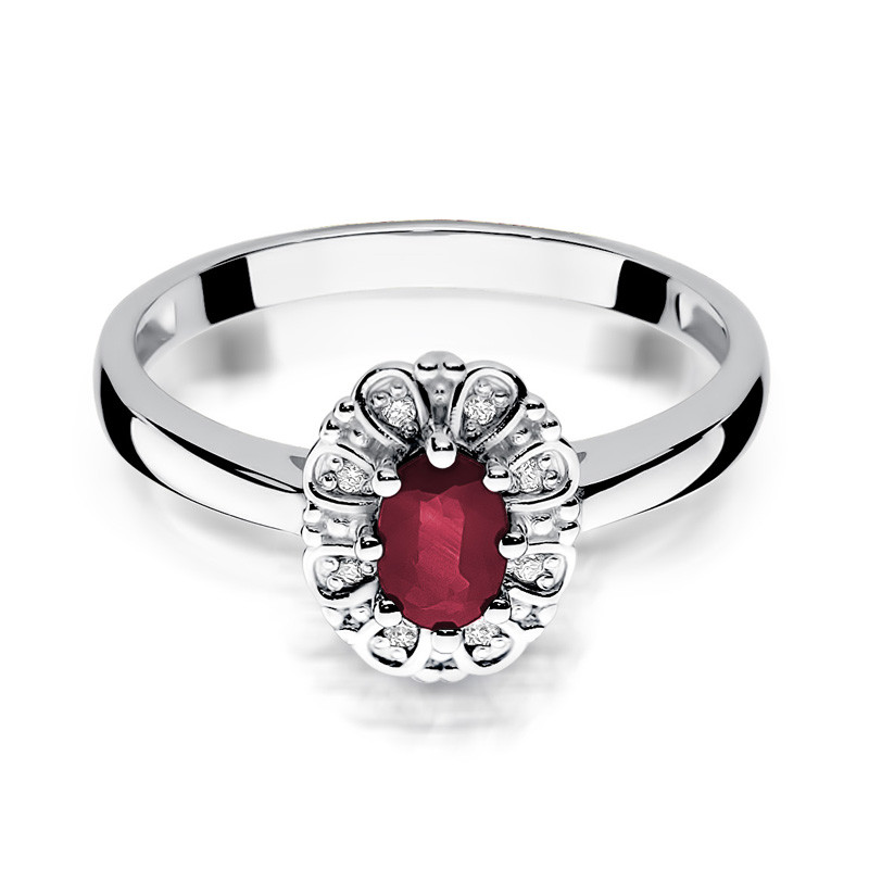 Zlatý prsten s rubínem a diamanty BE W-304W RB oválný Markiza ryzost 585