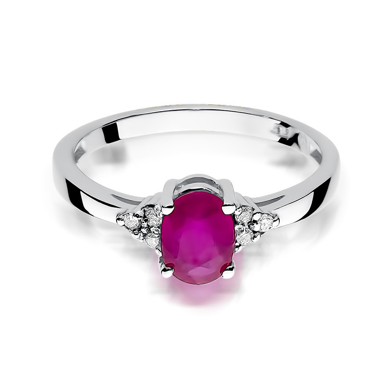 Zlatý prsten s rubínem a diamanty BE W-308 RB bílé zlato ryzost 585