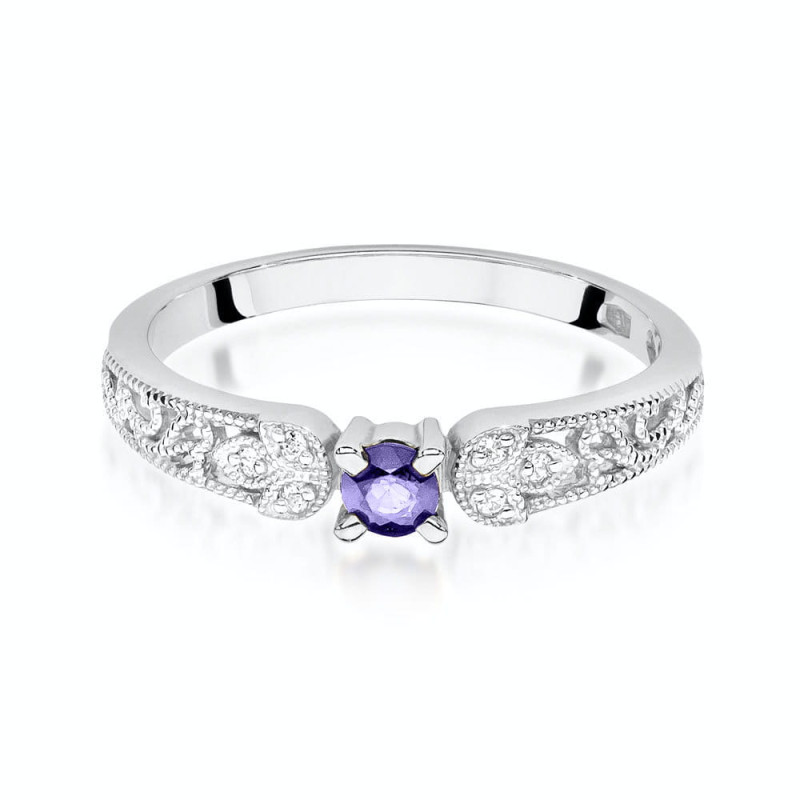 Zlatý prsten s tanzanitem a diamanty v krajkovém rámu BE W-411W TA vel.ornament zkušební značka 585