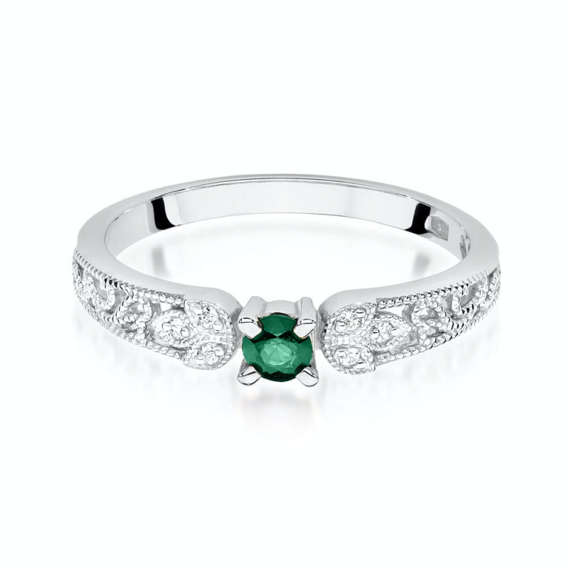 Zlatý prsten s<bos>etem a diamanty v prolamovaném obroučce BE W-411W EM obr.ornament ryzost 585