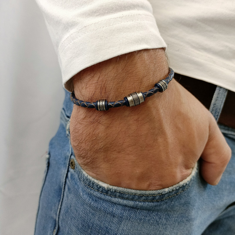 Náramek pánský soudky na modré šňůrce EX BRX821B BLUE