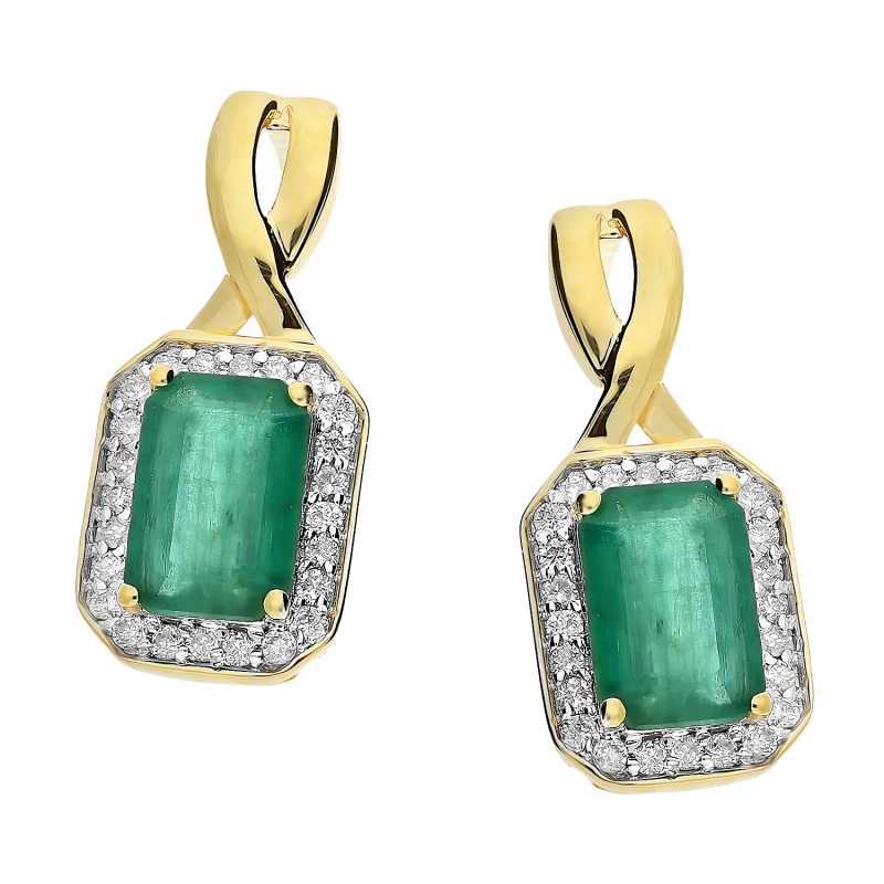 Náušnice zlaté obdélníkový smaragd a diamanty/puzeta NF GS-434 EM oktagon ryzost 585
