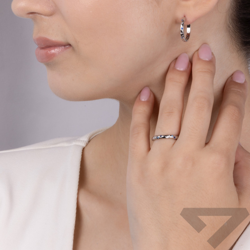 Stříbrný prsten rings s bílými a modrými zirkony AT706 ryzost 925