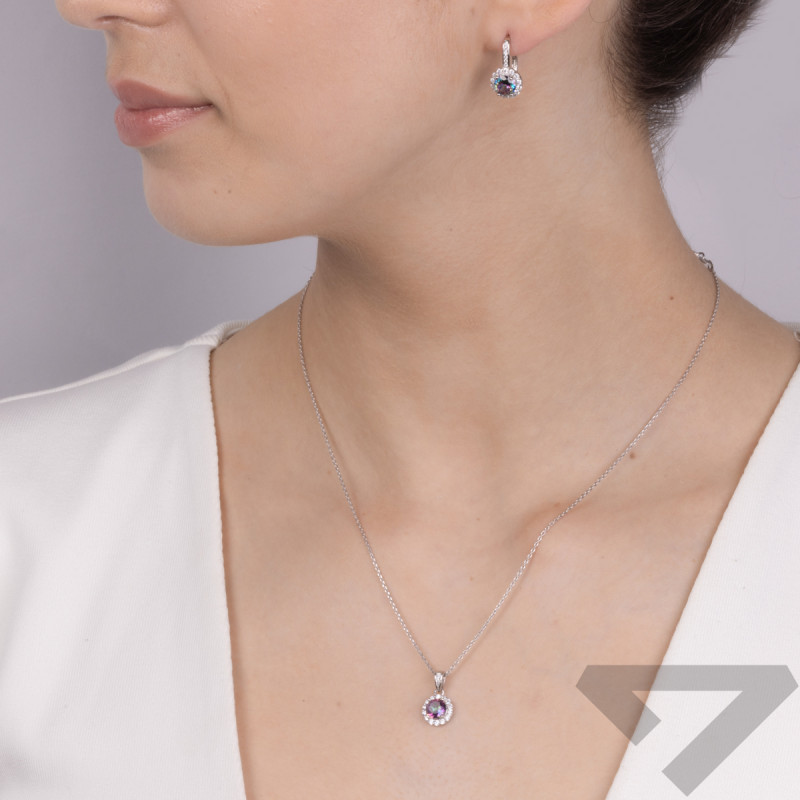 Souprava stříbrných náušnic a přívěsku kulatý topaz mistic a zirkony AT512 Topaz Mistic punc 925