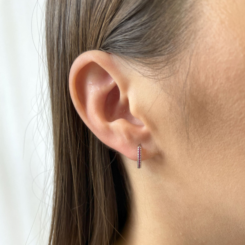 Stříbrné kruhové náušnice s fuchsiovými zirkony/patent HS1471 fuchsiová ryzost 925