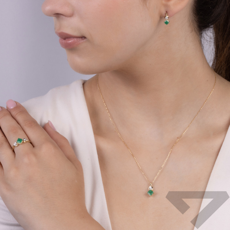 Přívěsek zlatý čtvercový smaragd a bílý diamant TK 20190-6475-7739 EM square Magic ryzost 375