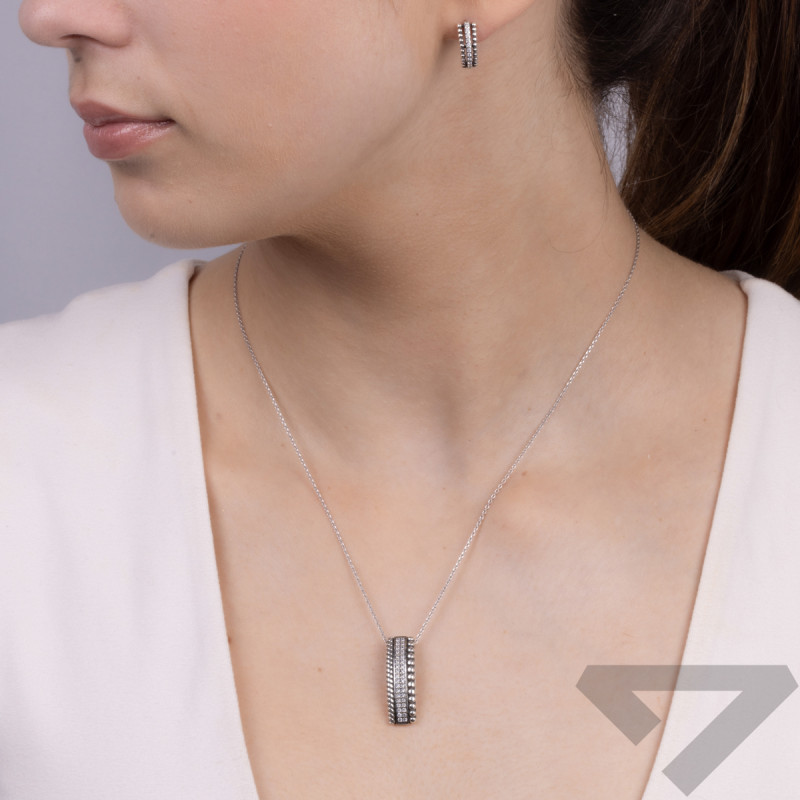 Stříbrné náušnice oblouk s kuličkami bead a bílými zirkony/puzeta SZ306 ryzost 925