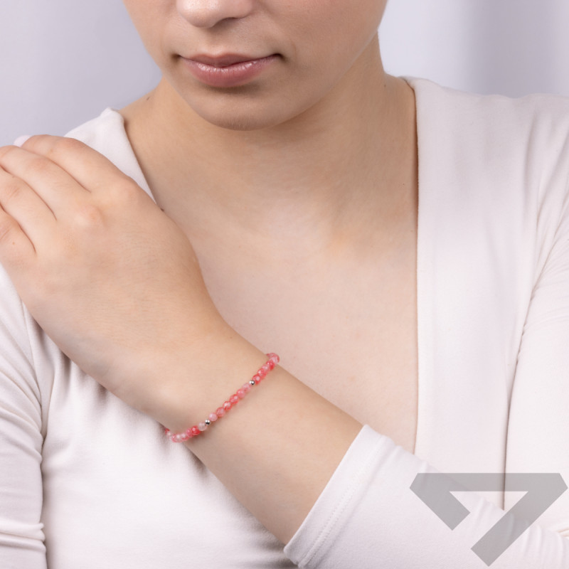Stříbrný náramek s acháty a kuličkami AT H003 růžový achát ryzost 925