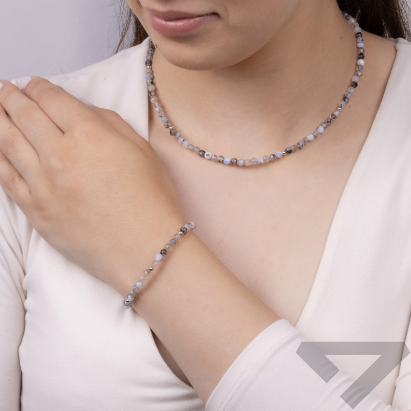 Stříbrný náramek s acháty a kuličkami AT H015 agat grey ryzost 925
