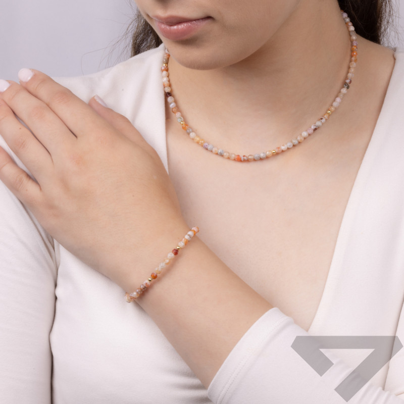 Náramek z pozlaceného stříbra s jadeity a kuličkami AT H012 jadeit orange ryzost 925