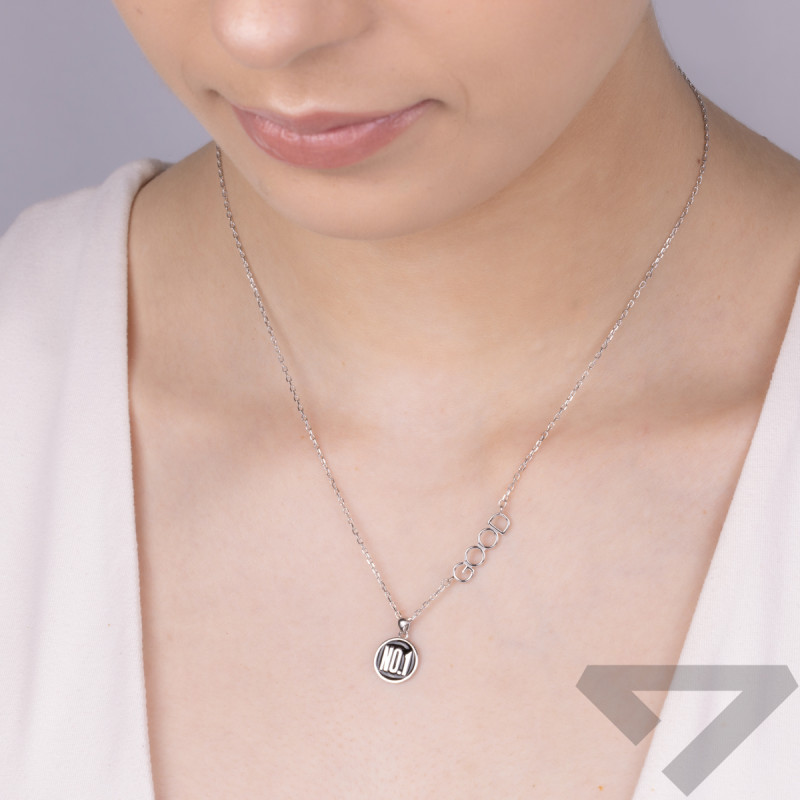 Stříbrný náhrdelník s nápisem GOOD a kruh s černým smaltem/anker PW472 ryzost 925