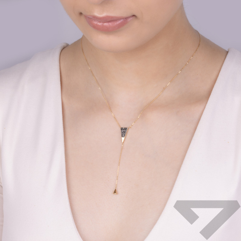 Zlatý náhrdelník trojúhelník s černými diamanty/rolo KB 104-10018-2 BLACK ryzost 585