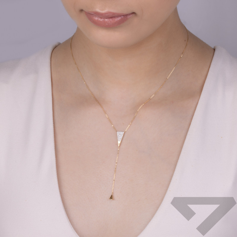 Zlatý náhrdelník trojúhelník s bílými diamanty/rolo KB 104-10018-2 ryzost 585