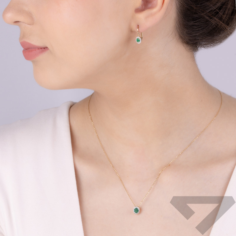 Zlatý přívěsek oválný smaragd a bílé diamanty AW 19501 Y-EM ovál Markýza ryzost 585