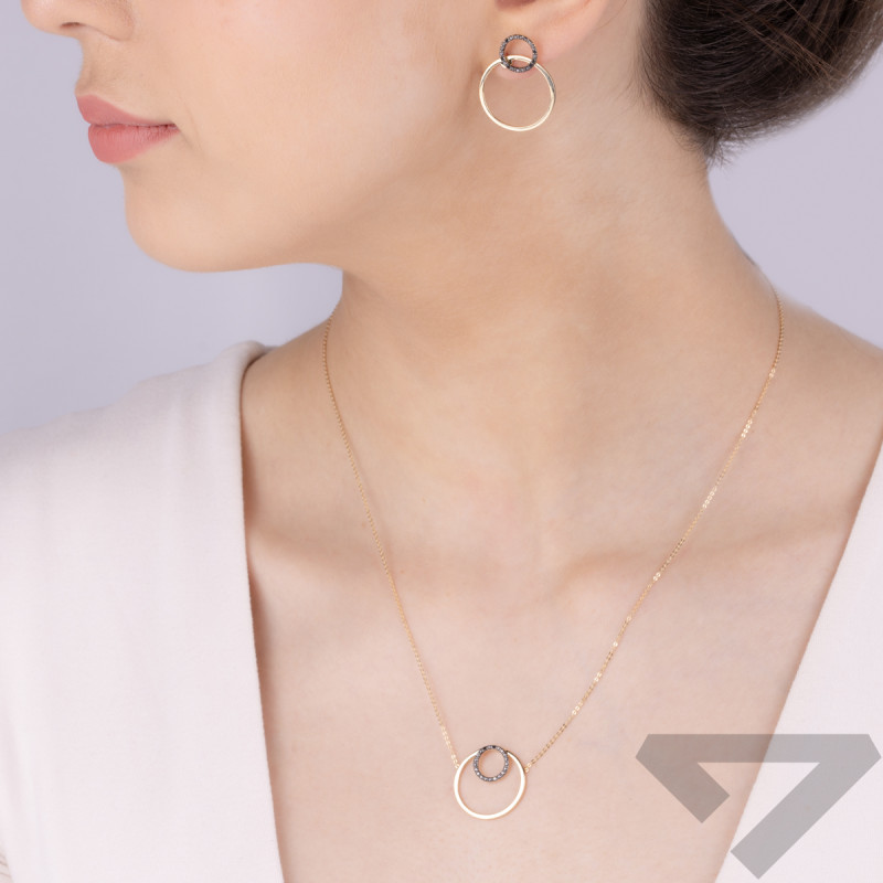 Zlatý náhrdelník kruh rám a kruh s černými diamanty/rolo KB 102-10165+N054 BLACK ryzost 585