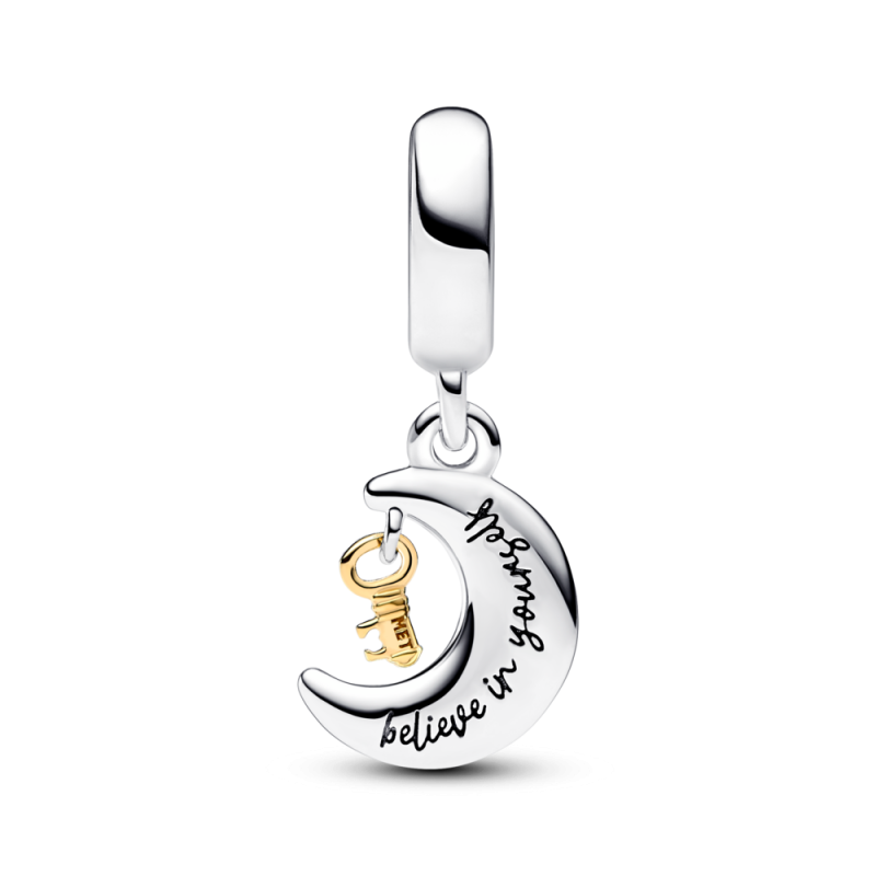 Srebrno-złoty charms-zawieszka Klucz i księżyc 762985C01