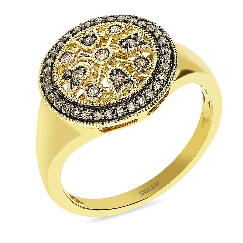 Zlatý prsten se šampaňskými diamanty ryzost 585