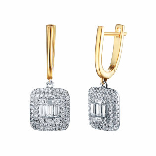 Zlaté Náušnice Čtverec s Diamanty ryzost 585 | iSezam.cz