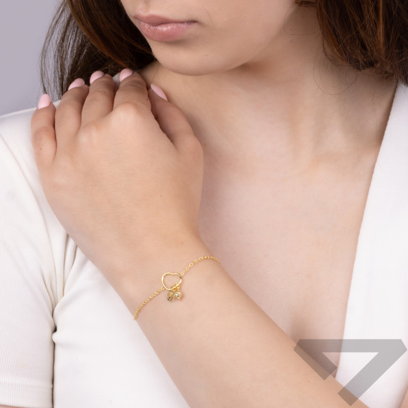 Pozlacený náramek srdce rámeček se stromem a kuličkou/rolo NI BRN33813 GOLD ryzost 925
