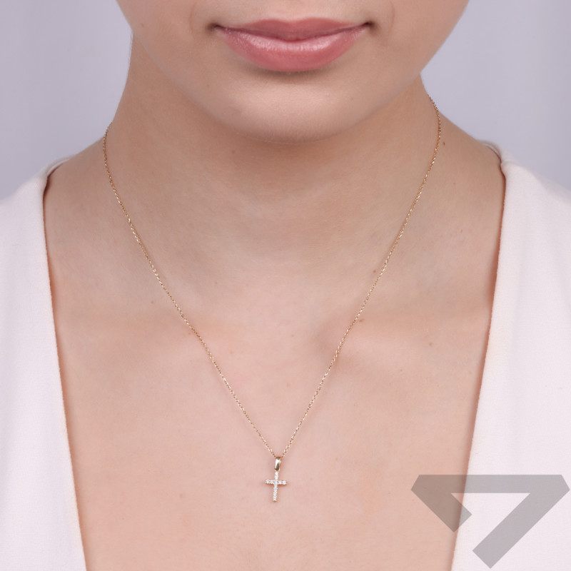 Zlatý křížek s řadou bílých zirkonů CB-026 10mm ryzost 585