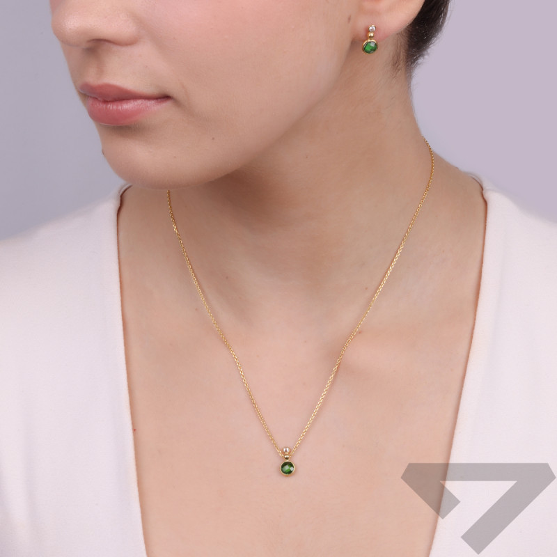 Pozlacený náhrdelník fasetovaný zelený a bílý zirkon/rolo TA 12076+9104 G ryzost 925