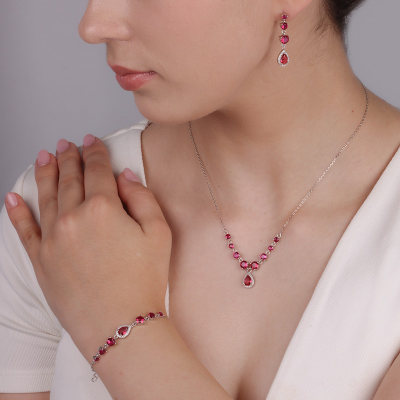 Stříbrný náhrdelník kapka a fuchsiové zirkony/ankr PW A0660 fuchsiová ROD ryzost 925