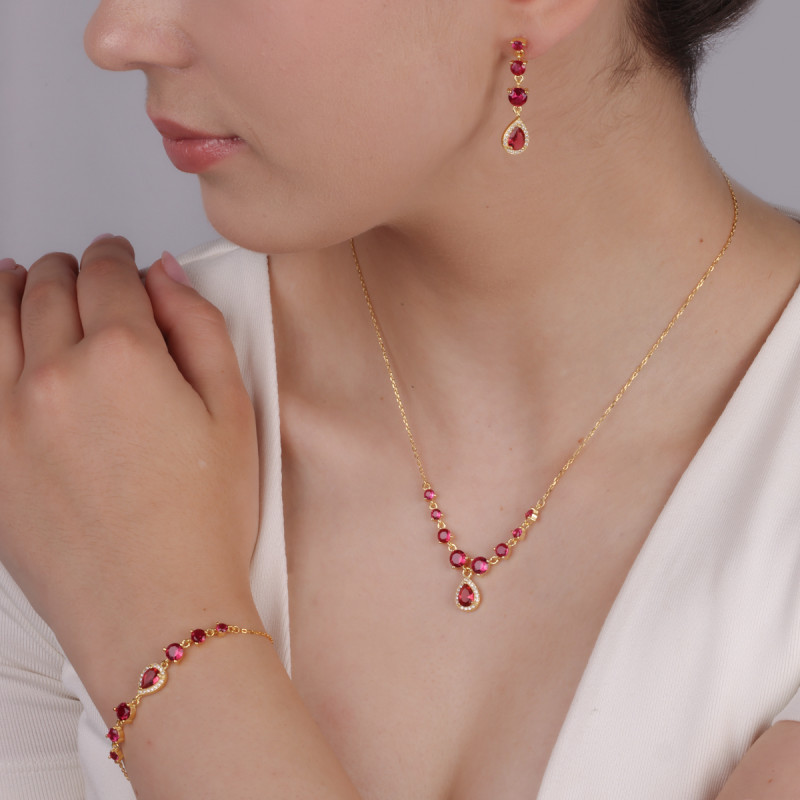 Pozlacený náhrdelník kapka a fuchsiové zirkony/anker PW A0660 fuchsiová GOLD ryzost 925