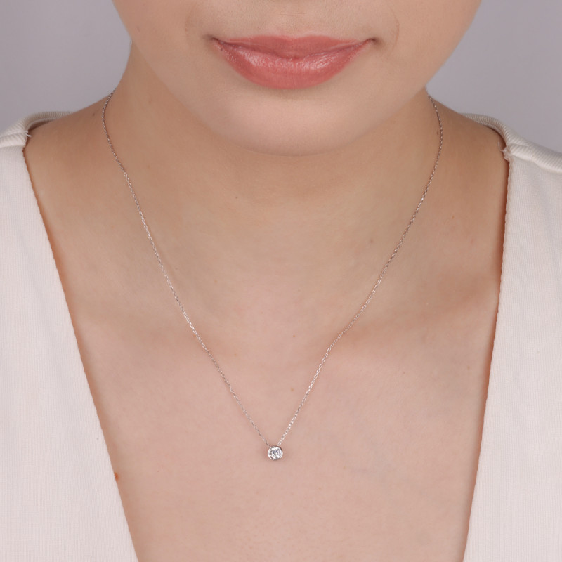 Stříbrný náhrdelník zirkon 4 mm v kulatém rámečku/anker NI CY4MMGO-ANK+R ryzost 925