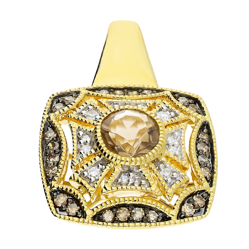 Zlatý přívěsek kouřový křemen s šampaňskými diamanty TK 21206-6648-7869 CHSQ square ryzost 585