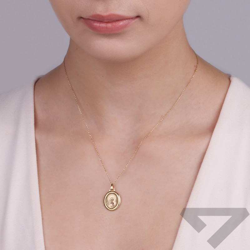 Zlatý medailonek Matka Boží s Dítětem v oválu CB M-0797 IC-18 smalt ryzost 585