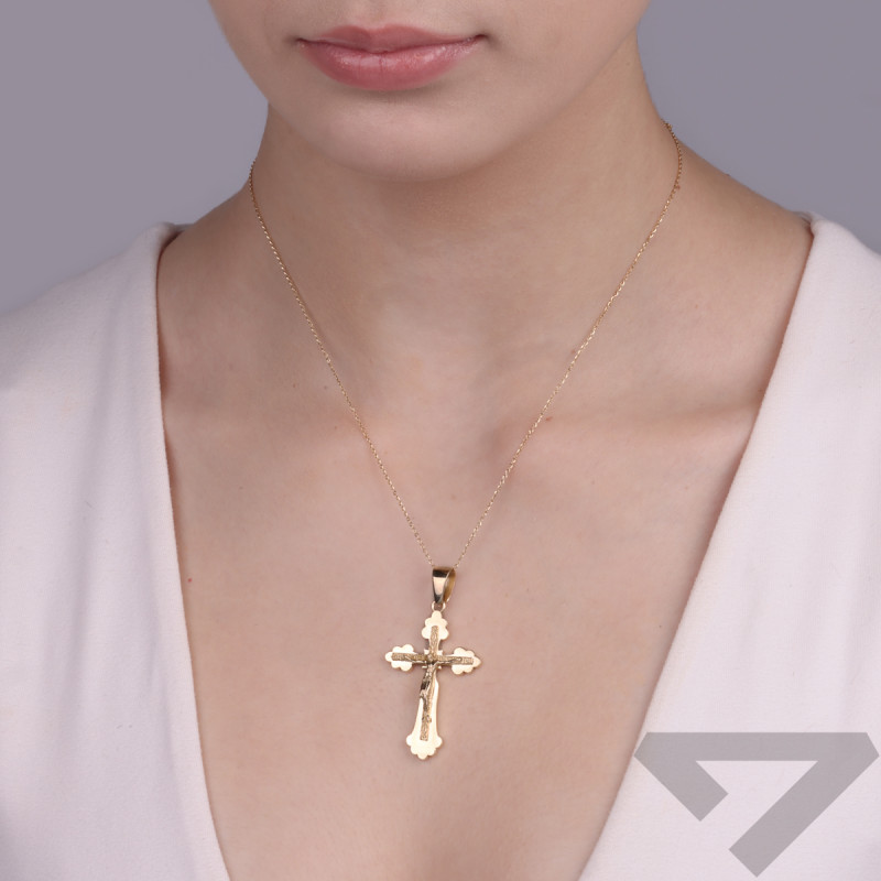 Zlatý prolamovaný křížek s vyobrazením Ježíše Krista LP 32U325-P0252-Y ryzost 585