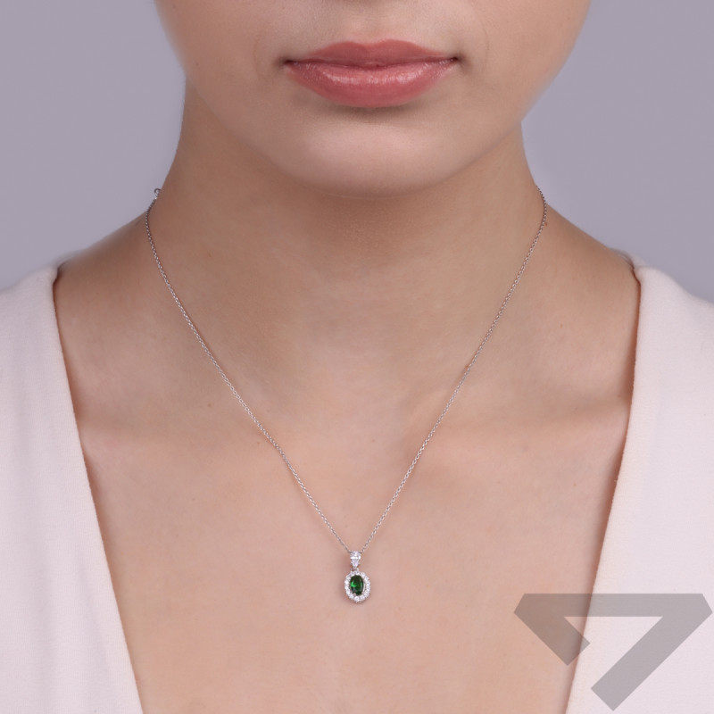 Stříbrný náhrdelník oválná markýza se zeleným zirkonem/rolo NI GIZ00118 ROD GR ryzost 925