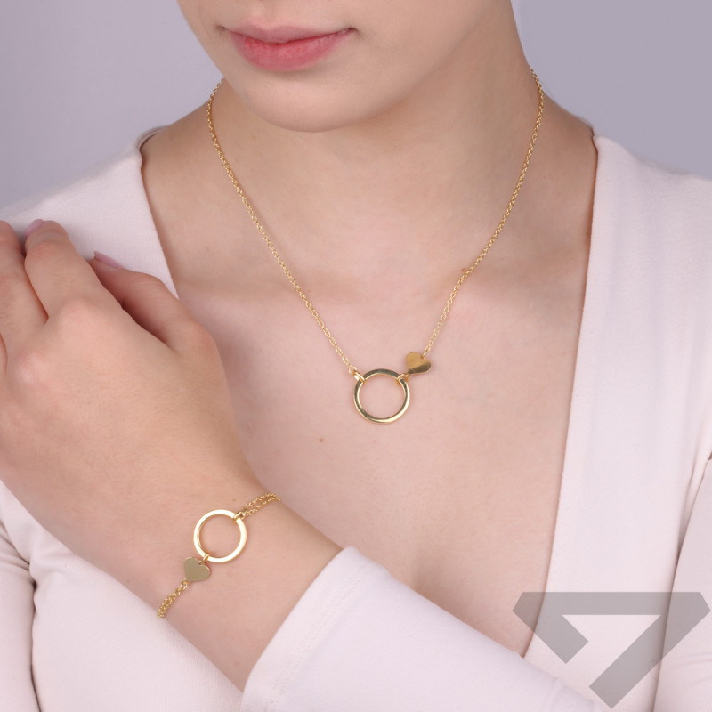 Pozlacený náramek kolečko rámeček a hladké srdce/anker x2 NI BRN37713 GOLD ryzost 925