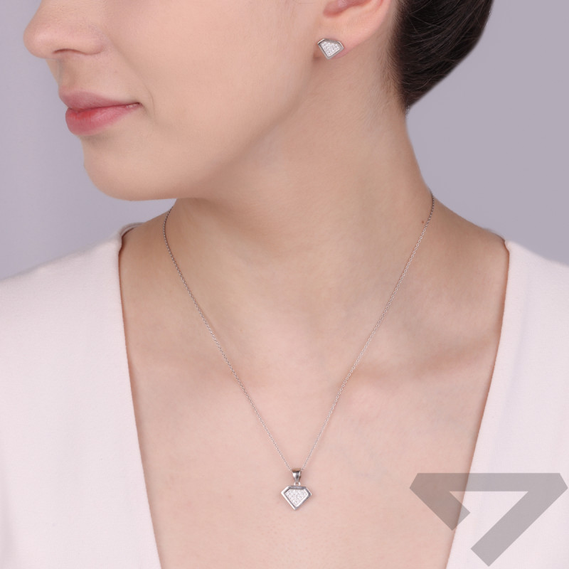 Stříbrná souprava náušnice a přívěsek diamant se zirkony A01077 ryzost 925