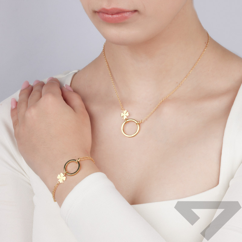 Pozlacený náhrdelník kruh a čtyřlístek/ankr NI BRN37716-GIA14903 GOLD ryzost 925