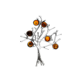 Stříbrná brož strom s jantarem koňak | iSezam.cz