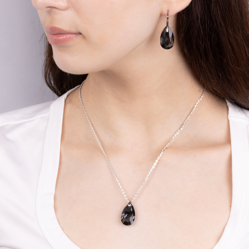 Stříbrná souprava náušnice a přívěsek černý krystal Swarovski HS SWAG13X22-NS ryzost 925