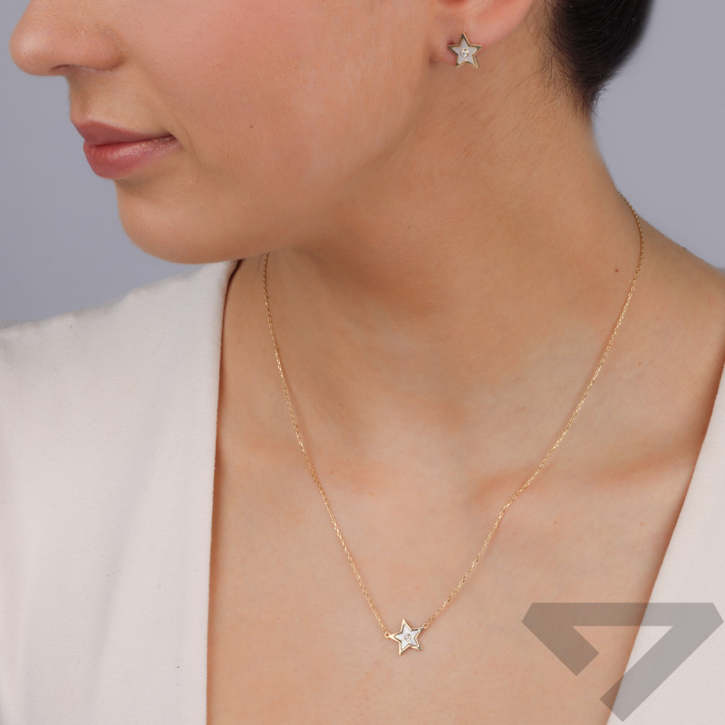Zlaté náušnice hvězdička s bílou perletí/puzetky AR KR(X12-X16)LKE0211-FCZ-MOP ryzost 375