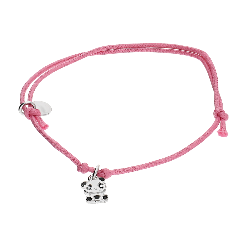 Náramek pro holčičku panda na růžové šňůrce PW612 růžová ryzost 925