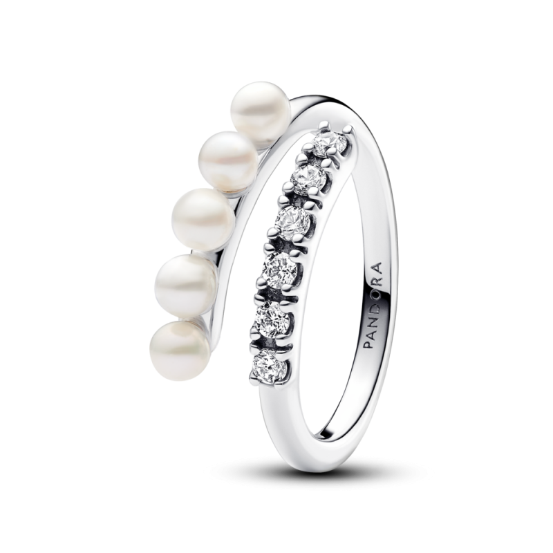 Stříbrný prsten Pandora s perlami a pavé 193145C01 | iSezam.cz