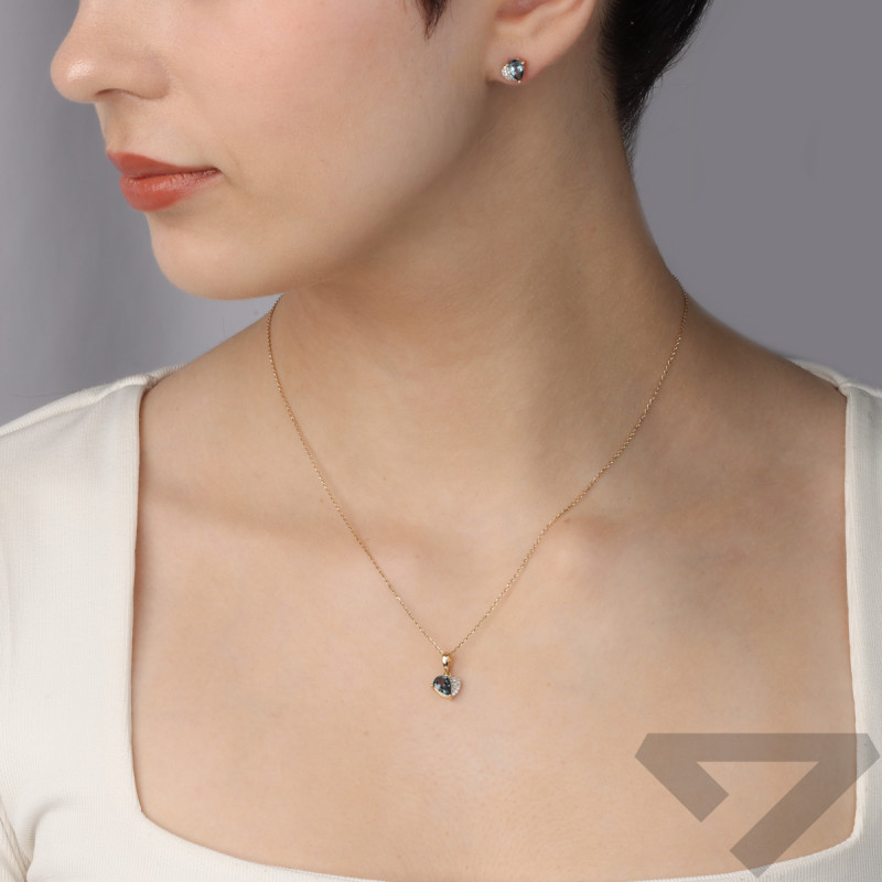 Zlaté náušnice s topazem a bílými diamanty/pecky LC JE5566-7084 LBTY kapka ryzost 585