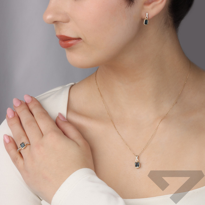 Zásnubní prsten s topazem a diamanty LC P2424-301506 LBTY obdélník ryzost 585