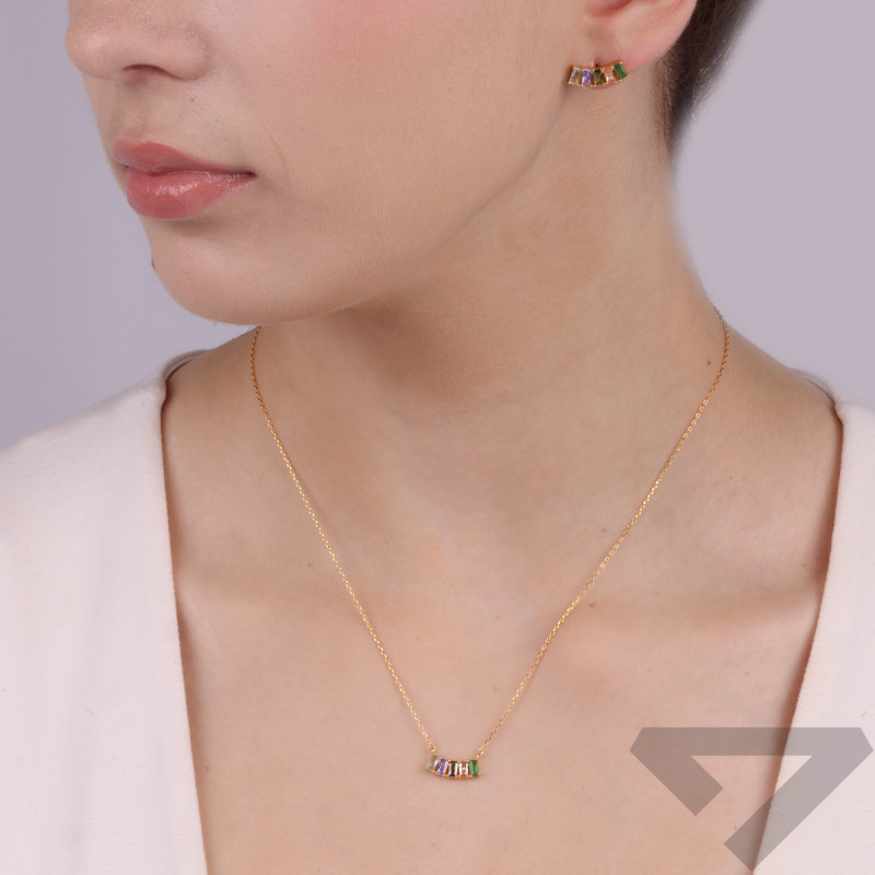 Pozlacená souprava náhrdelník a náušnice barevné zirkony/puzetky NI ORZ00187-GIZ00152-1 GOLD MIX ryzost 925