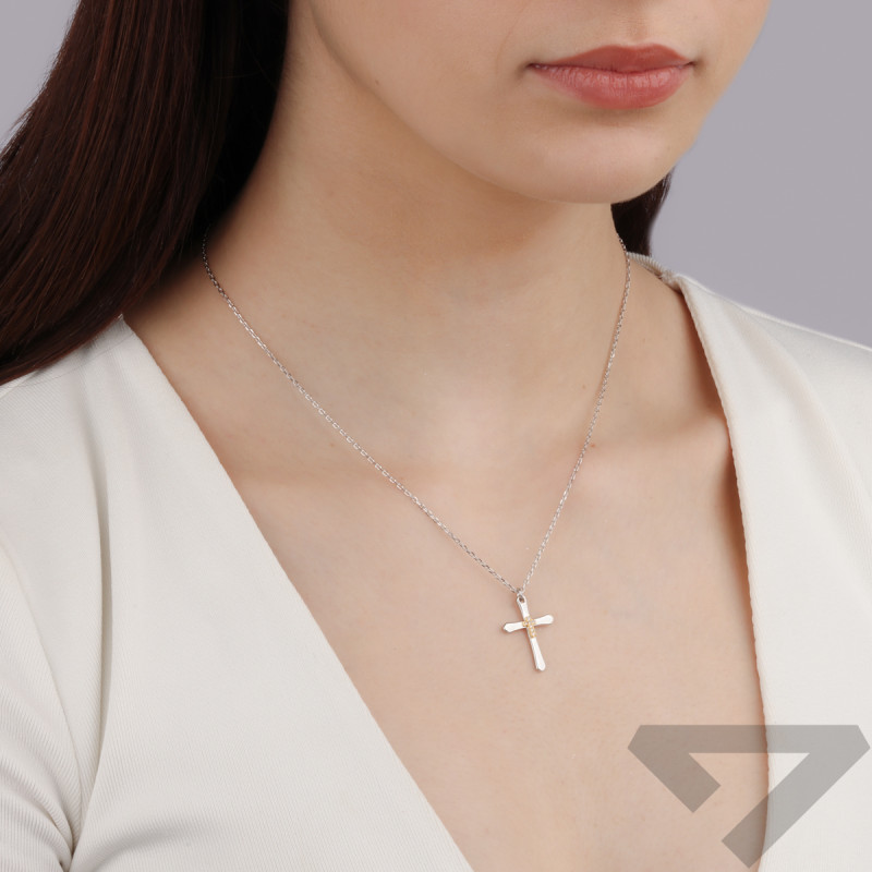 Stříbrný náhrdelník s křížem a menším křížkem/ankr HS2043 ryzost 925