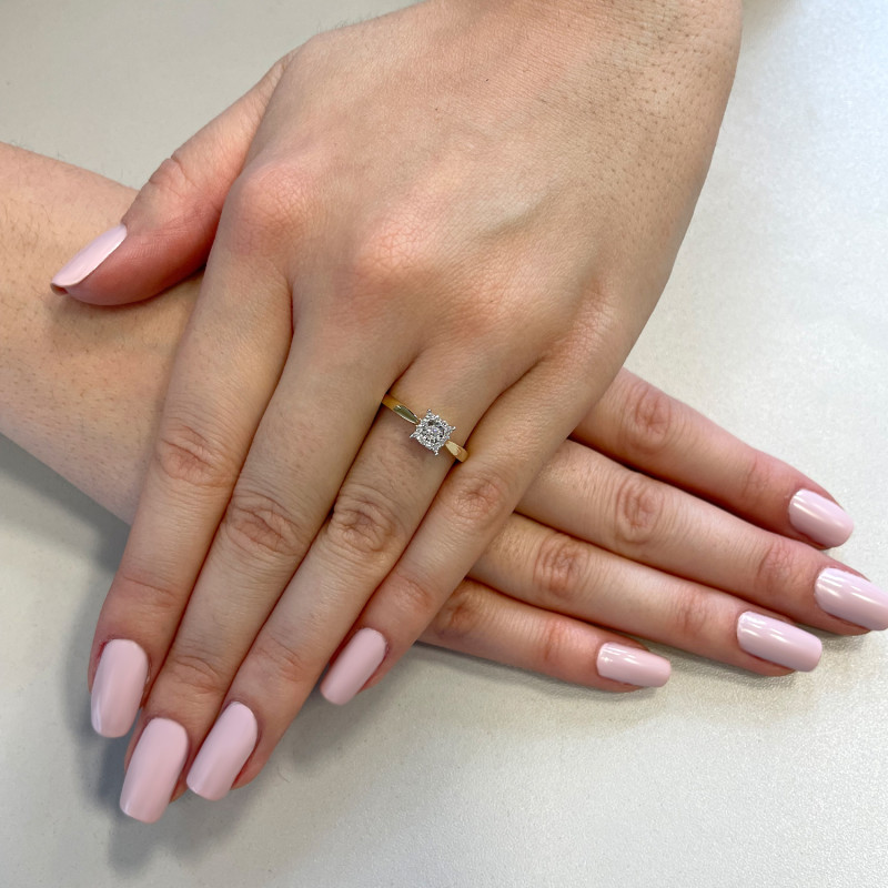Zásnubní prsten MIRAGE bílé diamanty v kruhu LC JR11621 Y ryzost 585